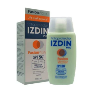 کرم ضد آفتاب بی رنگ ایزدین پرو مدل Fusion Water با SPF50 مناسب انواع پوست حجم 50 میلی لیتر
