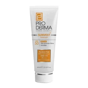کرم ضد آفتاب بی رنگ پرودرما با SPF50 مناسب پوست چرب و جوش دار حجم 40 میلی لیتر