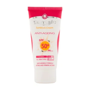 کرم ضد آفتاب و ضد چروک بی رنگ سان سیف با SPF50 مناسب انواع پوست حجم 50 میلی لیتر